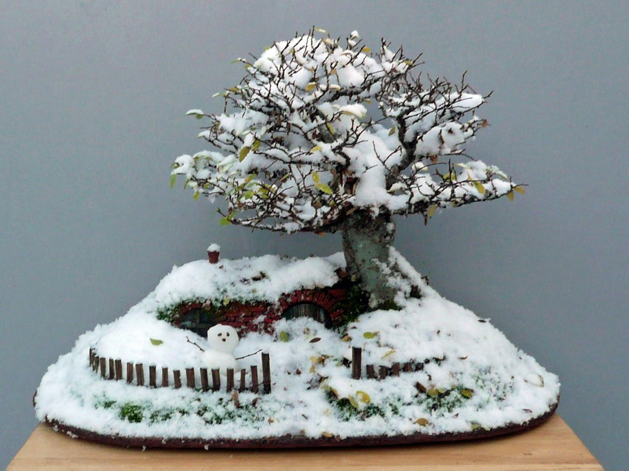 The trayscape in winter, with a snowman!